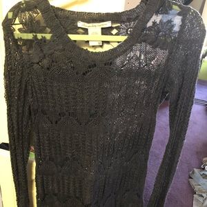 Navy sweater, lace shoulders